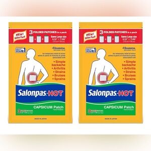 NEW Salonpas Pain Relieving HOT Capsicum Patch, 3 Count per pack Pack (2 Packs)